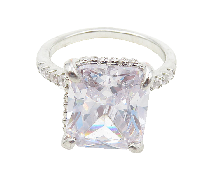 925 Sterling Silver  Sparkling Cubic Zirconia Cocktail Ring Sz 6  RG18983