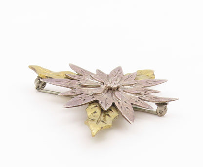 MEXICO 925 Sterling Silver  Vintage Two Tone Floral Motif Brooch Pin BP5500