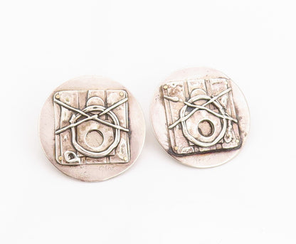 925 Sterling Silver Vintage Earrings Designer Brutalist Carved  EG13509