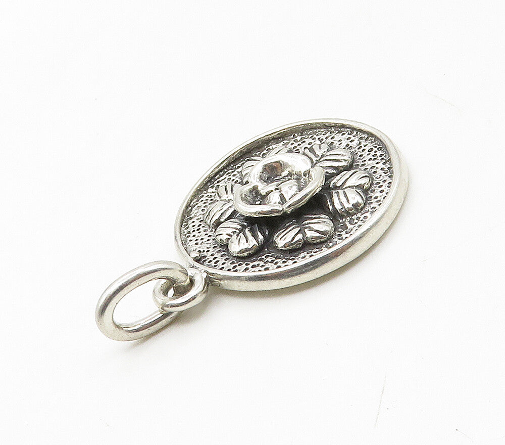 DESIGNER 925 Sterling Silver  Vintage Shiny Round Floral Motif Pendant PT13448