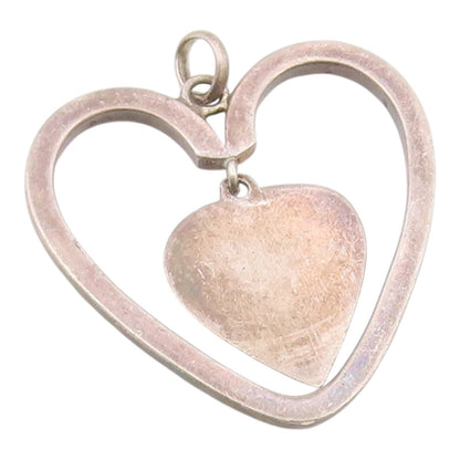JONDELL 925 Silver  Vintage Open Love Heart With Dangle Center Pendant PT21924