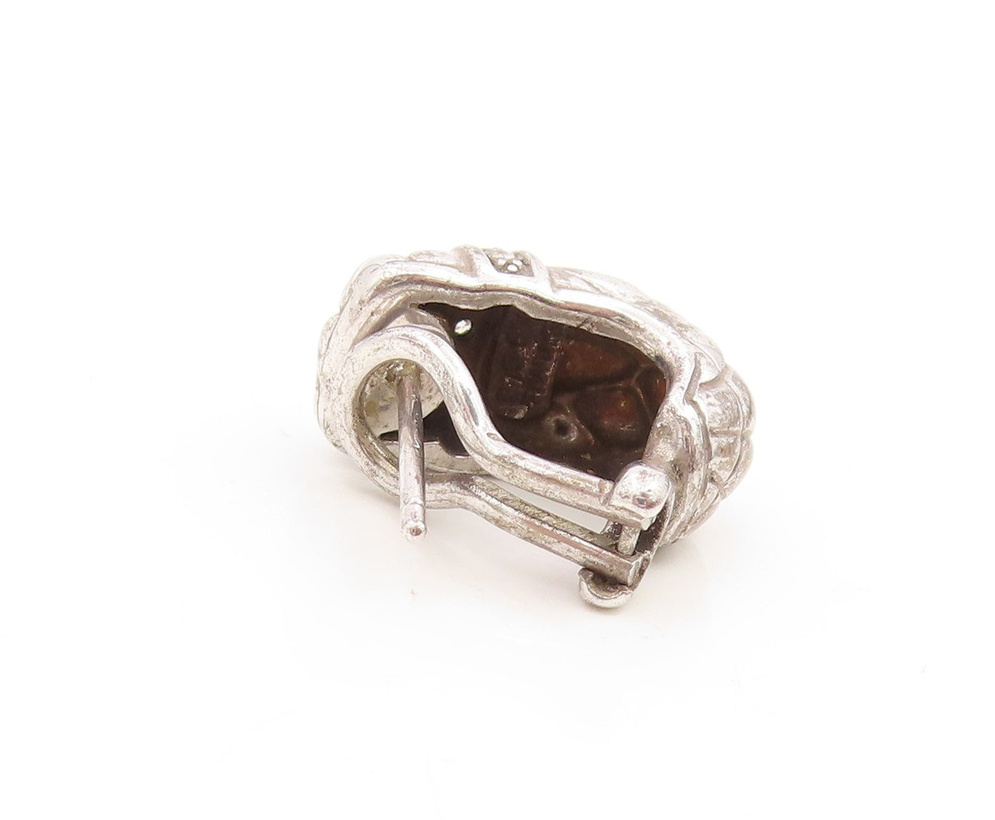925 Sterling Silver Vintage Earrings Real Diamonds Designer Single Piece EG14287