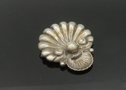 CINI 925 Silver  Vintage Antique Scalloped Sea Shell Motif Brooch Pin  BP8162