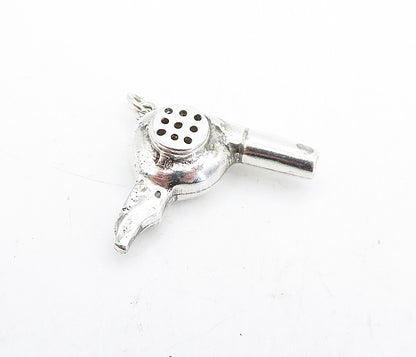 925 Sterling Silver  Vintage Shiny Hair Blow Dryer Motif Drop Pendant  PT3639