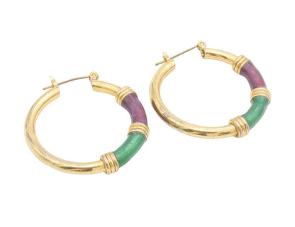 925 Sterling Silver Vintage Earrings Gold Plated Chunky Enamel Hoops  EG13923