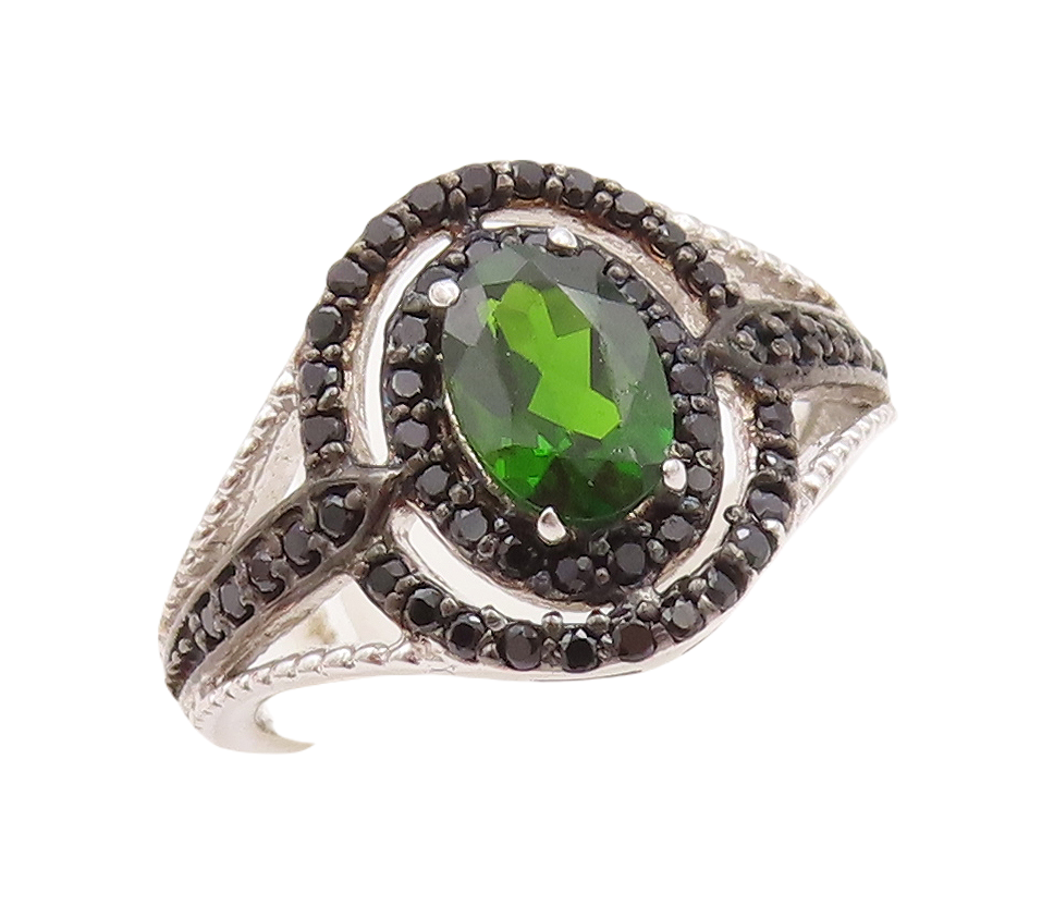 925 Sterling Silver Vintage Ring Green Topaz Cutout Spinel Bands  Sz 7  RG29733