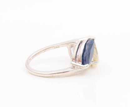 925 Sterling Silver Vintage Ring Modernist Multi Gemstone Band  Sz 7  RG36171