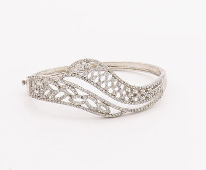 925 Sterling Silver Vintage Bracelet Swirly Topaz Beaded Carved Leaf  BT10318