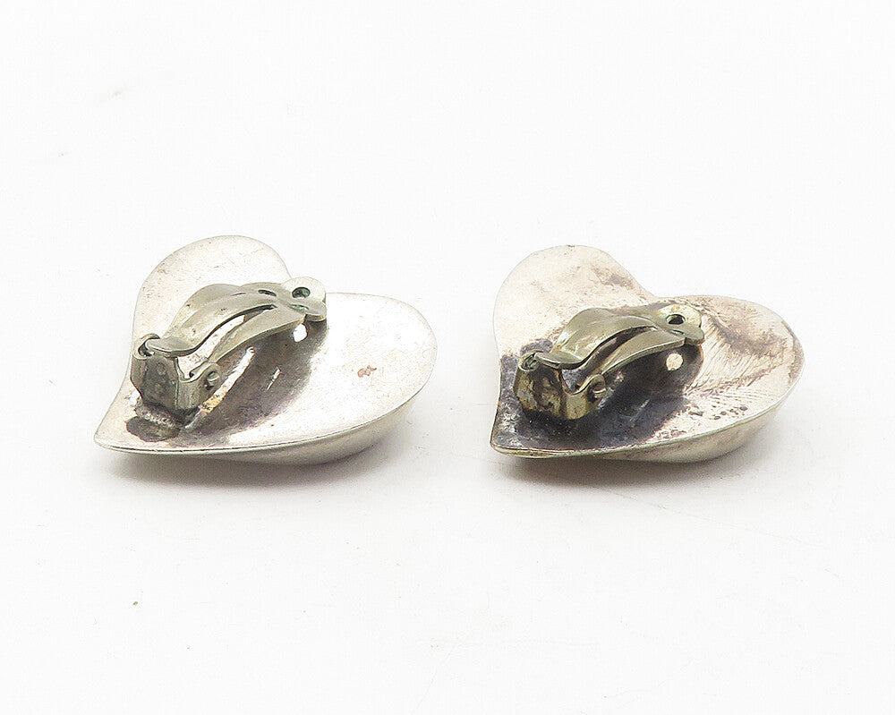 925 Sterling Silver  Vintage Hollow Love Heart Non Pierce Earrings  EG6077