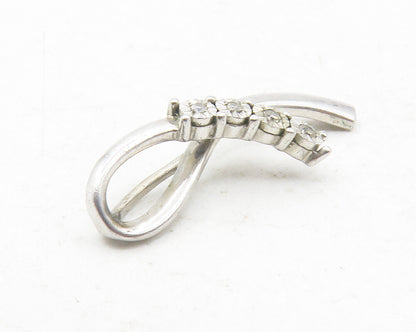 925 Sterling Silver  Vintage Shiny Genuine Diamonds Ribbon Pendant  PT9560