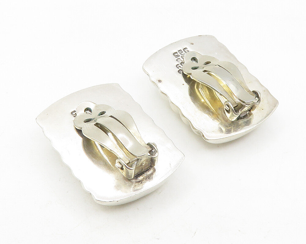 MEXICO 925 Silver   Vintage Shiny Hollow Fluted Non Pierce Earrings  EG5742