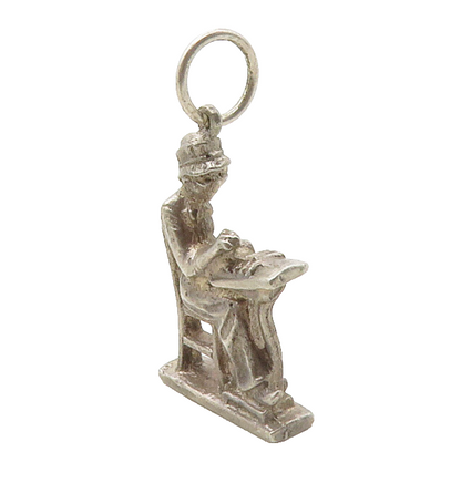 925 Sterling Silver  Vintage Dark Tone Woman Sitting At Desk Pendant  PT10306