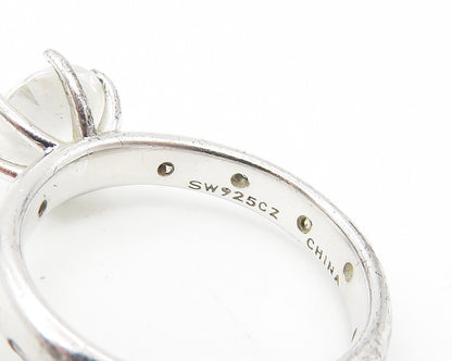 925 Sterling Silver  Prong Set White Topaz Smooth Solitaire Ring Sz 7  RG11053