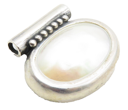 CDI 925 Sterling Silver  Vintage Shiny Pearl Dome Oval Slide Pendant  PT7940