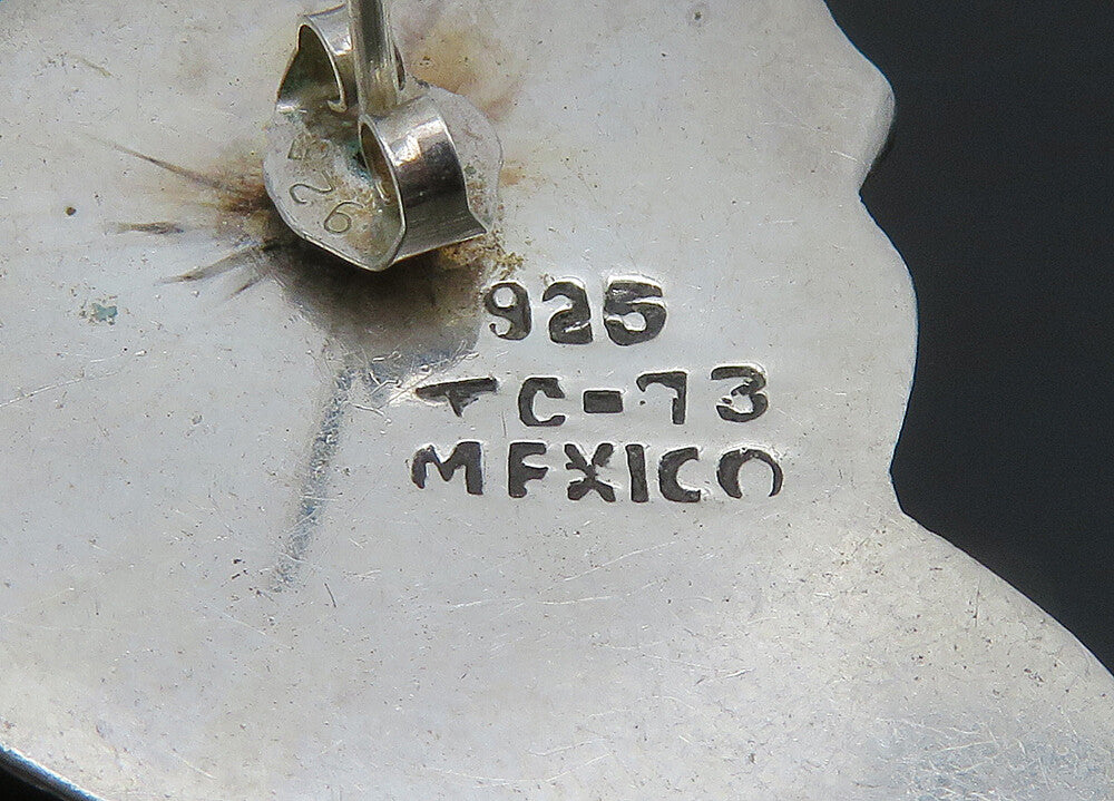 MEXICO 925 Sterling Silver  Vintage Shiny Lion's Head Drop Earrings  EG9943