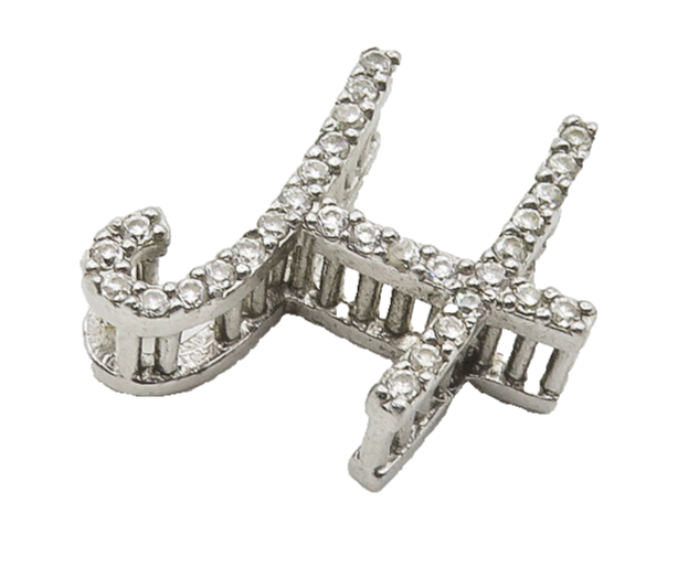 925 Sterling Silver  Shiny White Topaz Letter H Initial Drop Pendant  PT14519