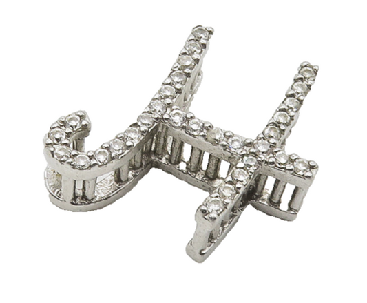 925 Sterling Silver  Shiny White Topaz Letter H Initial Drop Pendant  PT14519