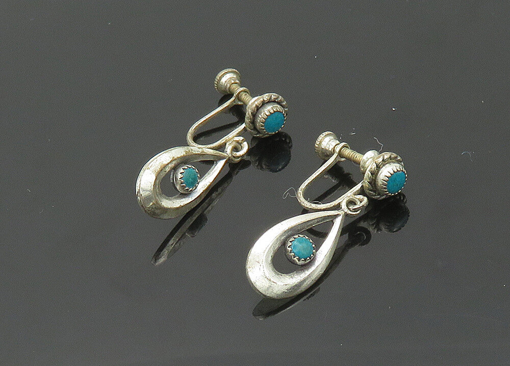SOUTHWESTERN 925 Silver Vintage Turquoise Non Pierce Dangle Earrings EG10364
