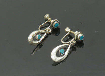 SOUTHWESTERN 925 Silver Vintage Turquoise Non Pierce Dangle Earrings EG10364
