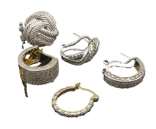 925 Sterling Silver  Vintage Genuine Diamonds Lot Single Earrings  EG11241