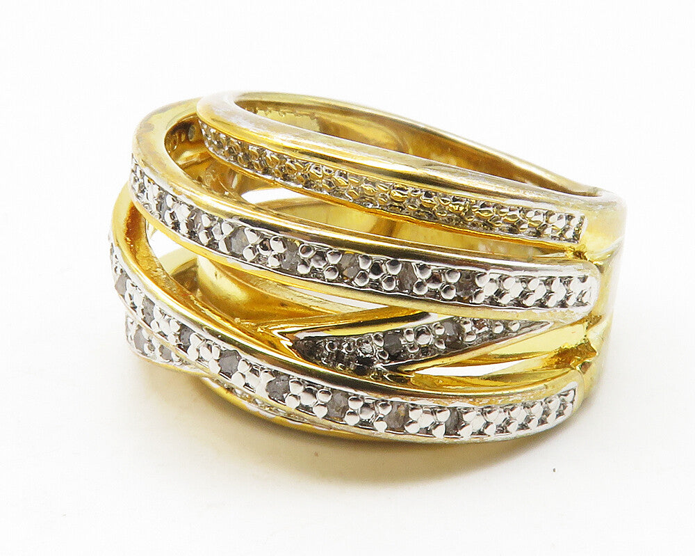 925 Sterling Silver  Genuine Diamonds Gold Plated Band Ring Sz 7  RG11888