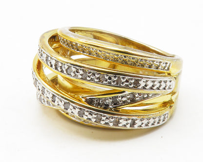 925 Sterling Silver  Genuine Diamonds Gold Plated Band Ring Sz 7  RG11888