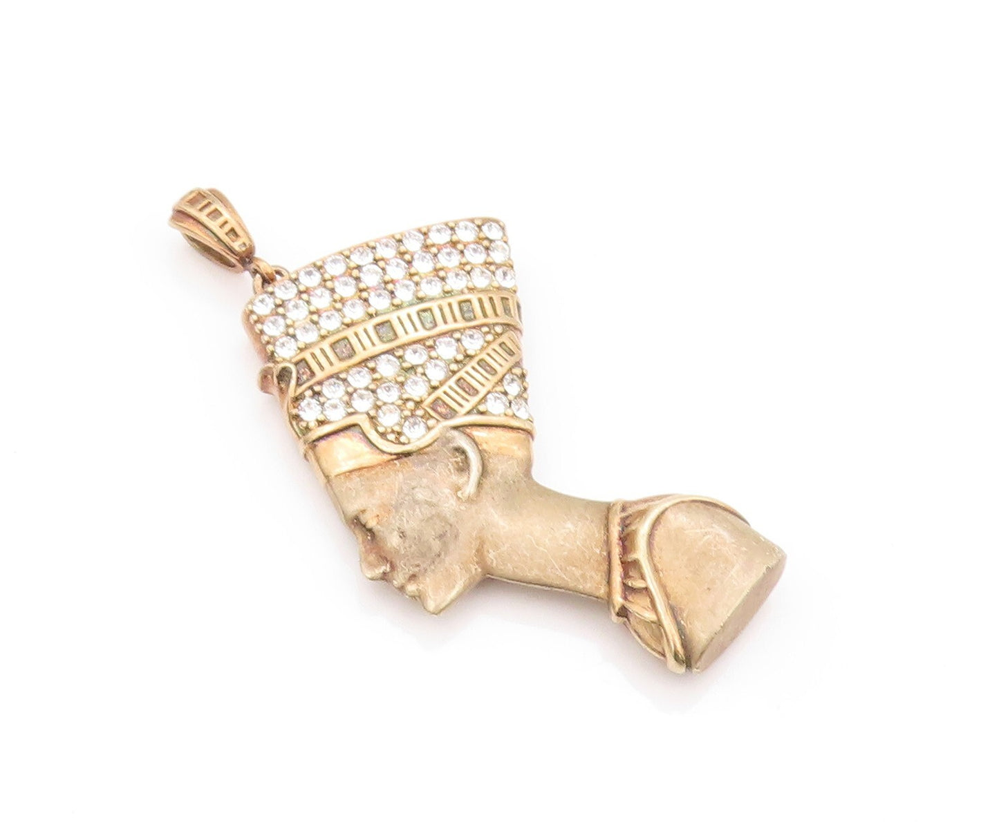 925 Sterling Silver Vintage Pendant Gold Plated Heavy CZ Pharoah  PT23956