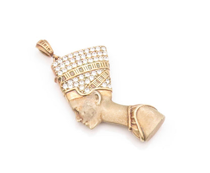 925 Sterling Silver Vintage Pendant Gold Plated Heavy CZ Pharoah  PT23956