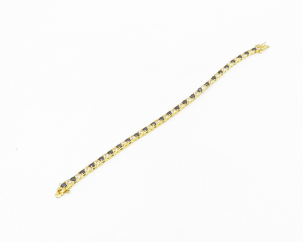 925 Sterling Silver  Shiny Sapphire & Topaz Gold Plated Chain Bracelet  BT7589