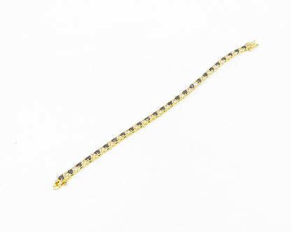 925 Sterling Silver  Shiny Sapphire & Topaz Gold Plated Chain Bracelet  BT7589