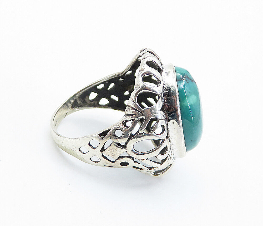 925 Sterling Silver  Cabochon Cut Turquoise Cutout Cocktail Ring Sz 8.5 RG8198