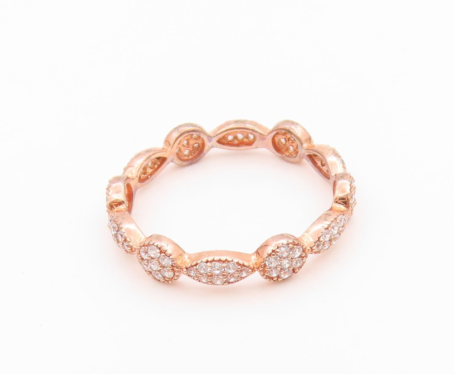 925 Sterling Silver Vintage Ring Rose Gold Plated CZ Floral Design Sz 7  RG33335