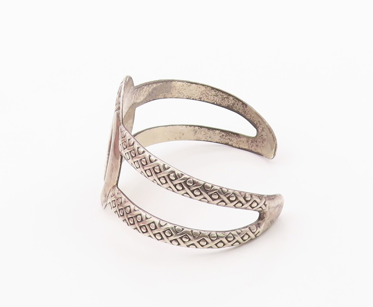 925 Sterling Silver Vintage Bracelet MEXICO Hammered Concho Shield Cuff  BT12138