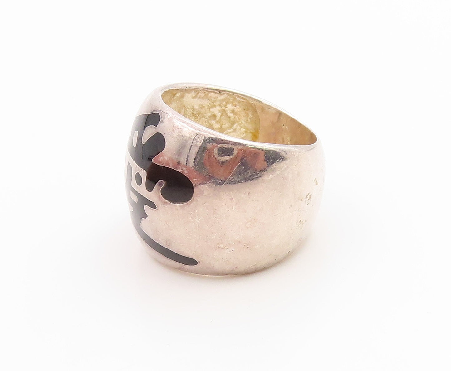925 Sterling Silver Vintage Ring FLLI MENEGATTI Enamel Symbol  Sz 7  RG35512