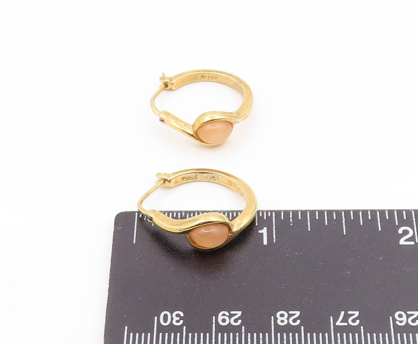 925 Sterling Silver Vintage Earrings Gold Plated Cabochon Cat Eye Hoops  EG14193