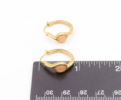925 Sterling Silver Vintage Earrings Gold Plated Cabochon Cat Eye Hoops  EG14193