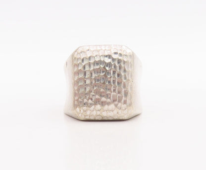 925 Sterling Silver Vintage Ring Solid Squared Hammered Effect  Sz 10  RG28910