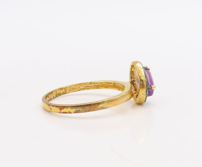 925 Sterling Silver Vintage Ring Gold Plated Diamonds & Gemstones  Sz 8  RG30536
