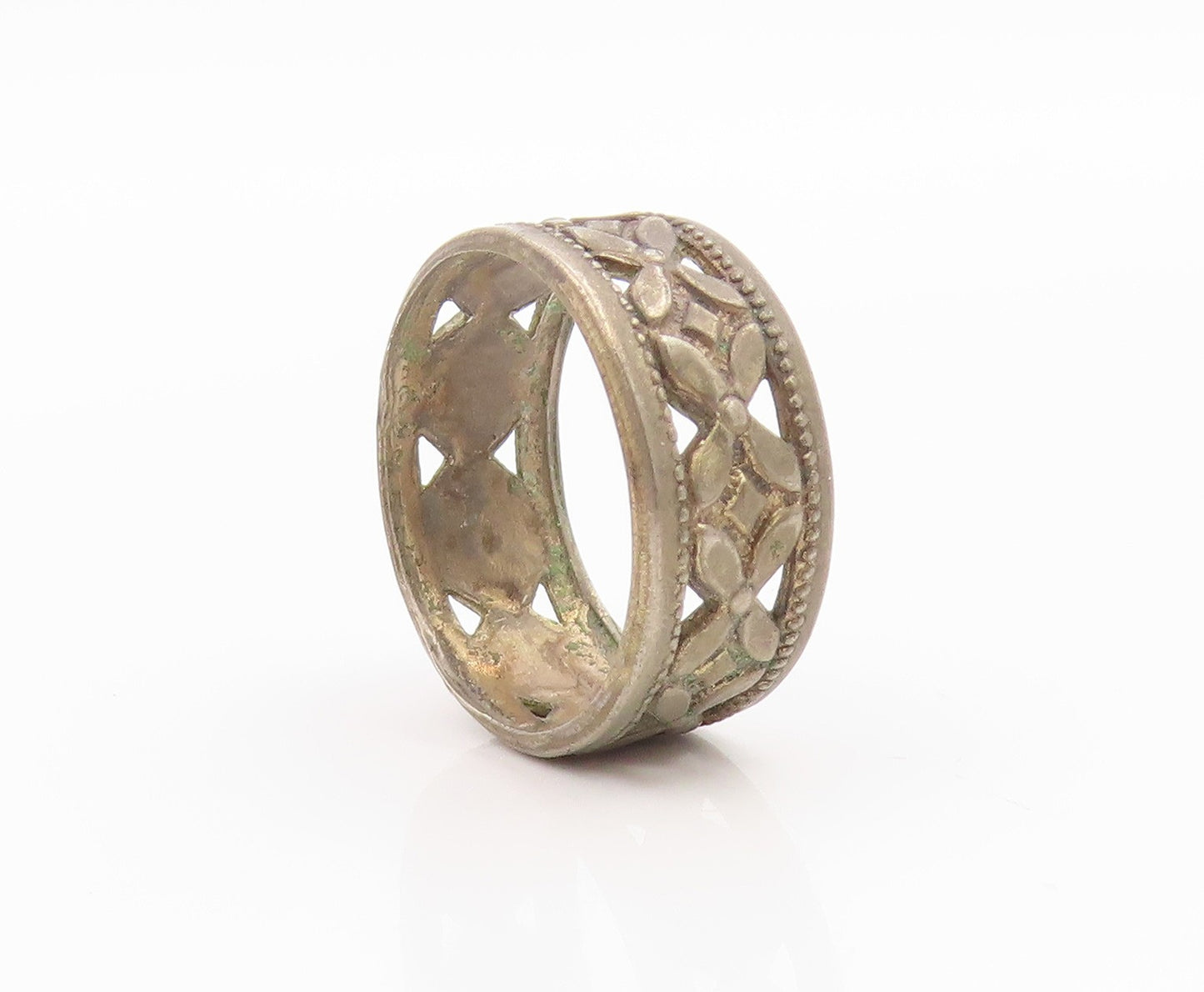 925 Sterling Silver Vintage Ring Classic Openwork Floral Band  Sz 7  RG35586