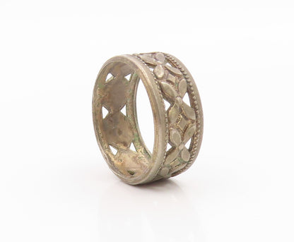 925 Sterling Silver Vintage Ring Classic Openwork Floral Band  Sz 7  RG35586