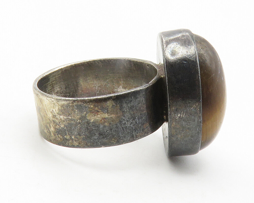 925 Silver  Vintage Cabochon Cut Tiger's Eye Cocktail Ring Sz 5.5  RG11904