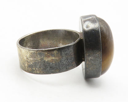 925 Silver  Vintage Cabochon Cut Tiger's Eye Cocktail Ring Sz 5.5  RG11904