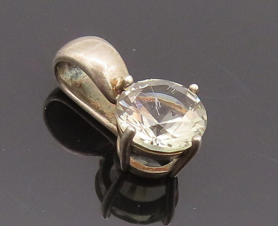 925 Sterling Silver Vintage Pendant Minimalist Single Stone Round Topaz  PT22631