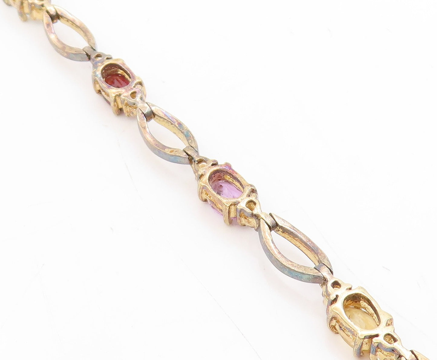 925 Sterling Silver Vintage Bracelet Gold Plated Multi Gemstone Link  BT11733