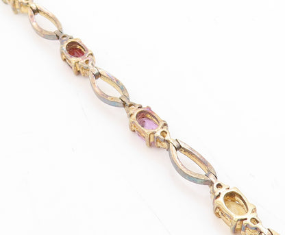 925 Sterling Silver Vintage Bracelet Gold Plated Multi Gemstone Link  BT11733
