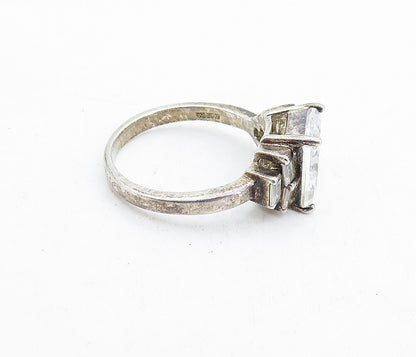 KOREA 925 Silver  Vintage Cubic Zirconia Solitaire Accent Ring Sz 8  RG5793