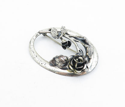 DANECRAFT 925 Sterling Silver  Vintage Sculpted Flowers Brooch Pin  BP1599