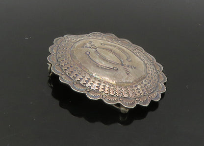 SOUTHWESTERN 925 Silver Vintage Dark Tone Etched Pattern Brooch Pin BP8931
