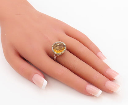 925 Sterling Silver Vintage Ring Designer Cutout Round Citrine  Sz 7  RG30560