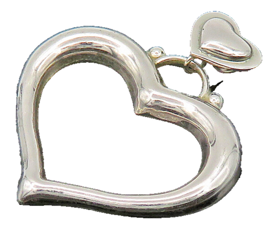 MEXICO 925 Silver  Vintage Shiny Smooth Open Love Heart Pendant  PT17029